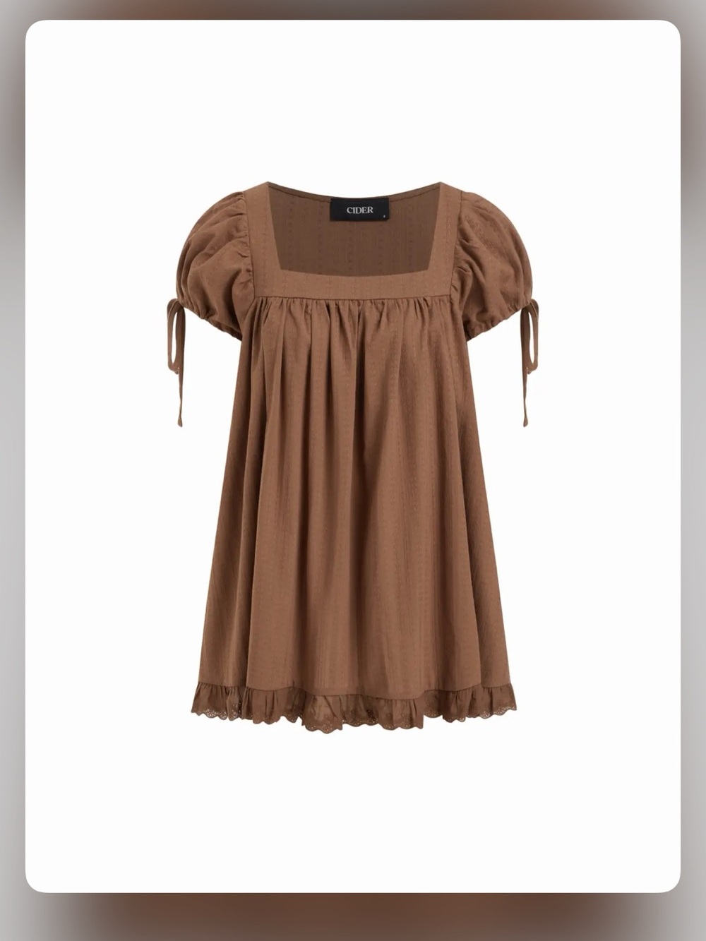 Cider Brown Puff-Sleeve Square-Neck Mini Dress